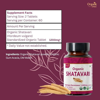 SHATAVARI 120 Tablets | Asparagus Racemosus (Shatavari) | USDA Organic Certified | Supports Women’s Health and Immune System | Organic and Natural120tab