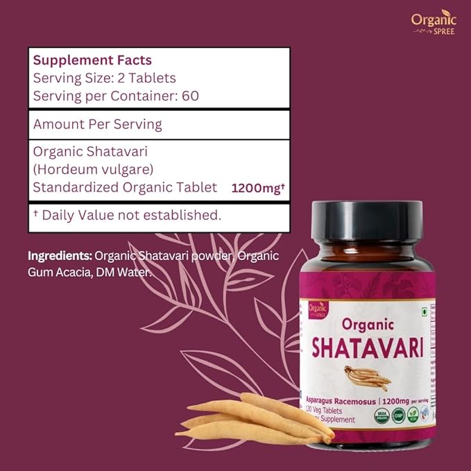 SHATAVARI 120 Tablets | Asparagus Racemosus (Shatavari) | USDA Organic Certified | Supports Women’s Health and Immune System | Organic and Natural 120tab - Pack of 2