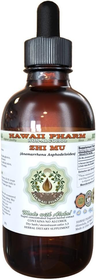 Zhi Mu Alcohol-Free Liquid Extract, Zhi Mu, Anemarrhena (Anemarrhena Asphodeloides) Root Glycerite Natural Herbal Supplement, Hawaii Pharm, USA 2 fl.oz