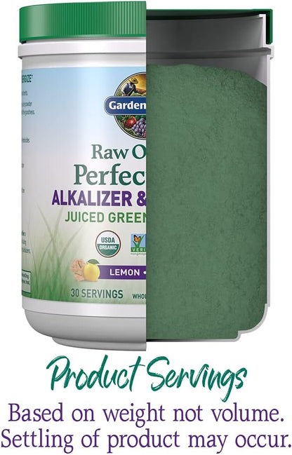 Garden of Life Raw Organic Perfect Food Alkalizer & Detoxifier Juiced Greens Superfood Powder - Lemon Ginger, 30 Servings - Non-GMO, Gluten Free Whole Food Dietary Supplement, Plus Probiotics