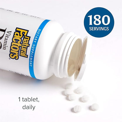 Natural Factors, Vitamin D3 1000 IU (25 mcg), Supports Strong Bones, Muscles and Immune Function, 180 Tablets