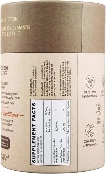 Grass Fed Bovine Heart: 3000 Mg Heart/ 200 Mg Liver/Serving (30 Servings)