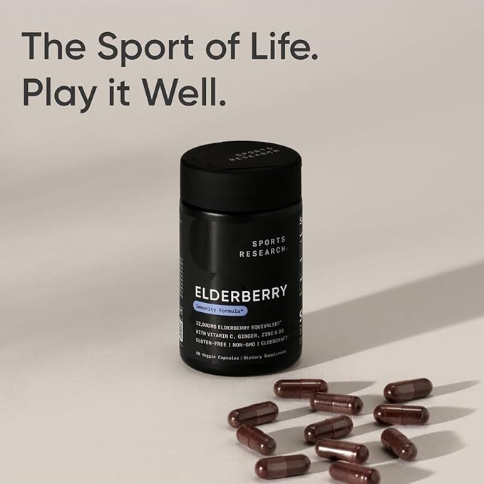 Sports Research Black Elderberry with Zinc, Vitamin C, & Vitamin D, Immune Support Supplement for Adults, 60 Capsules