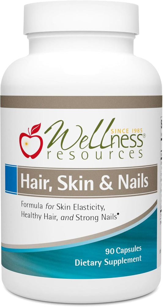 Wellness Resources Hair, Skin & Nails with Biotin, Cynatine HNS Keratin, OptiMSM, Bamboo & Grape Seed Extract – Supplement for Stronger Nails, Healthier Hair & Youthful Skin (90 Capsules)