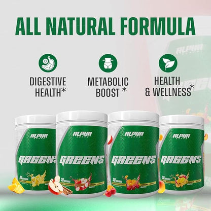 Alpha Greens Supplement | Fruit & Vegetable Superfood Powder | Over 40 Natural Plant Based Ingredients | Prebiotic & Probiotic Digestive Support Blend - 30 Servings (Pineapple)
