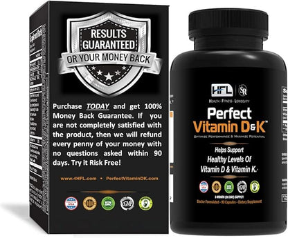 HFL Perfect Vitamin D&K by Dr. Sam Robbins | Vitamin D3 & K2 (MenaQ7® MK-7) | 3 Month Supply | 2X Absorbable | Vegan, Plant-Based, Micro-Encapsulated.