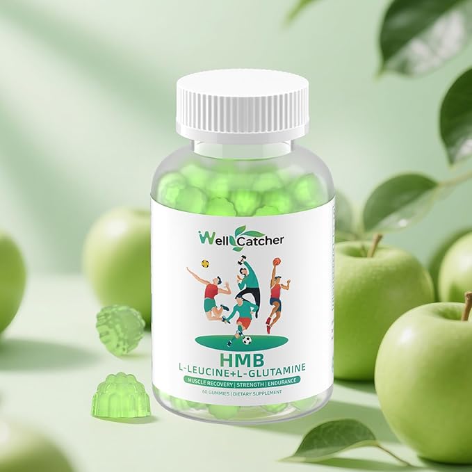 HMB And Leucine Supplements Gummies: HMB Supplements for Men Women with Leucine Amino Acid L-Glutamine Support Muscle Growth Relief Fast Workout Recovery Sugar Free Vegan Apple Flavor 30 Day Supply