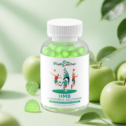 HMB And Leucine Supplements Gummies: HMB Supplements for Men Women with Leucine Amino Acid L-Glutamine Support Muscle Growth Relief Fast Workout Recovery Sugar Free Vegan Apple Flavor 30 Day Supply