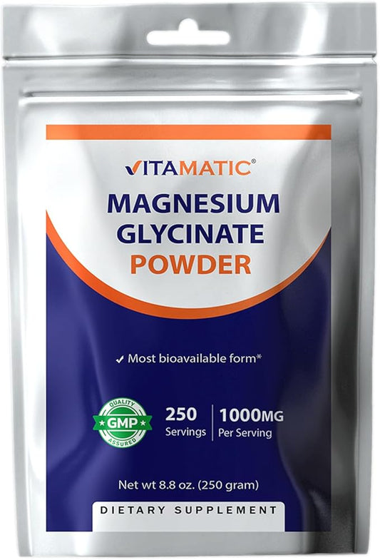 Vitamatic Magnesium Glycinate 1000mg per Serving Supports Muscle, Joint, and Heart Health 250 Grams - 250 Servings
