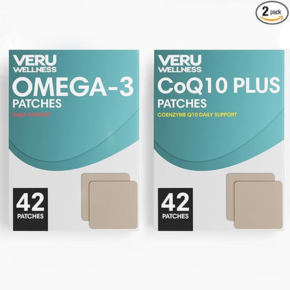 Veru Wellness Cardiovascular & Brain Strength Duo Lifestyle Patches Omega3 Coenzyme Q10 - Self Adhesive Time Release Topical Patch, 8-10 Hours (42 Day Supply)