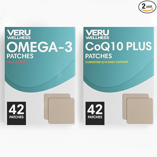 Veru Wellness Cardiovascular & Brain Strength Duo Lifestyle Patches Omega3 Coenzyme Q10 - Self Adhesive Time Release Topical Patch, 8-10 Hours (42 Day Supply)