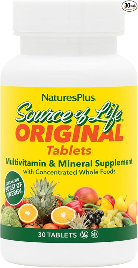 Natures Plus Source of Life - 30 Tablets - Multivitamin & Mineral Supplement - Supports Natural Energy & Overall Well-Being - Gluten Free, Vegetarian - 10 Total Servings
