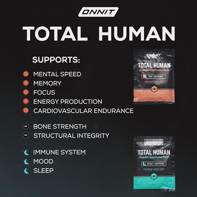 ONNIT Total Human Adult Multivitamin Dietary Supplement Comprehensive Capsule Packs with Day and Night Support, Daily Vitamin Packs for Men and Women, Dietary Supplement Capsules, 7-Day Supply