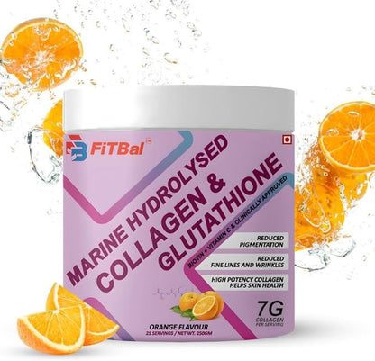 Marine Hydrolysed Collagen & Glutathione Powder – 7g Collagen per Serving with Biotin, Vitamin C & E for Improve Skin Health