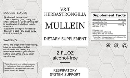 Mullein Leaf. Tincture Drops. 2fl oz. Alcohol Free. Liquid Extract. Vegan. Non - GMO & GMO Free. Herbal Supplement. Organic. Lung Cleanse.Immune, Respiratory Support. Detox