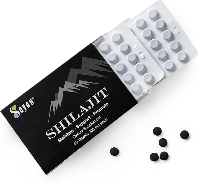 Sayan 100% Pure Shilajit Tablets,12,000mg High-Potency Supplement, More Effective Than Resin & Capsules, 85+ Trace Minerals Sourced from 10,000ft Lab-Tested for Purity. 60 Tablets - 1-2 Month Supply
