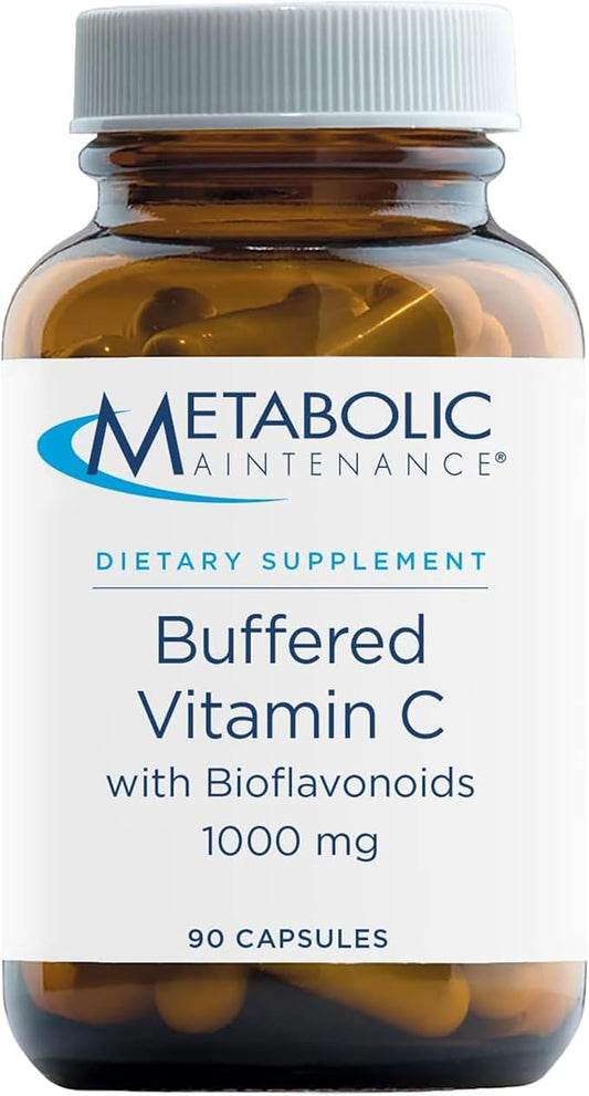 Metabolic Maintenance Buffered Vitamin C with Bioflavonoids - 1000 mg with Rutin + Hesperidin - Antioxidant + Immune Support Supplement Designed to be Easy On The Stomach (90 Capsules)