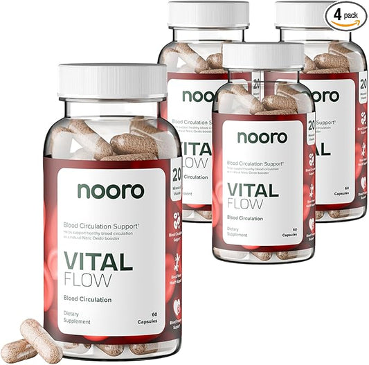 nooro Vital Flow Advanced Blood Circulation Supplement with Nitric Oxide Boost, Vitamin D3, Magnesium, Probiotic Blend, Veins Support Non-GMO and Gluten Free 240 Capsules