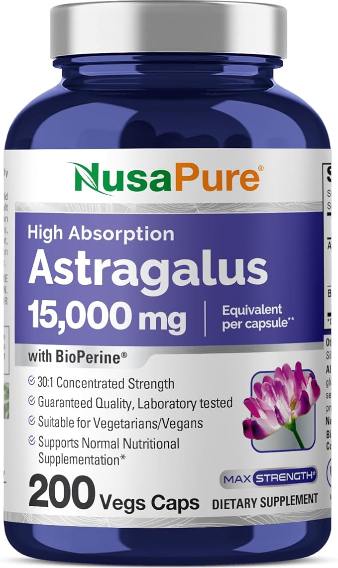 NusaPure Astragalus 15,000mg per Caps 200 Veggie Capsules (Vegetarian, Non-GMO, Vegan)