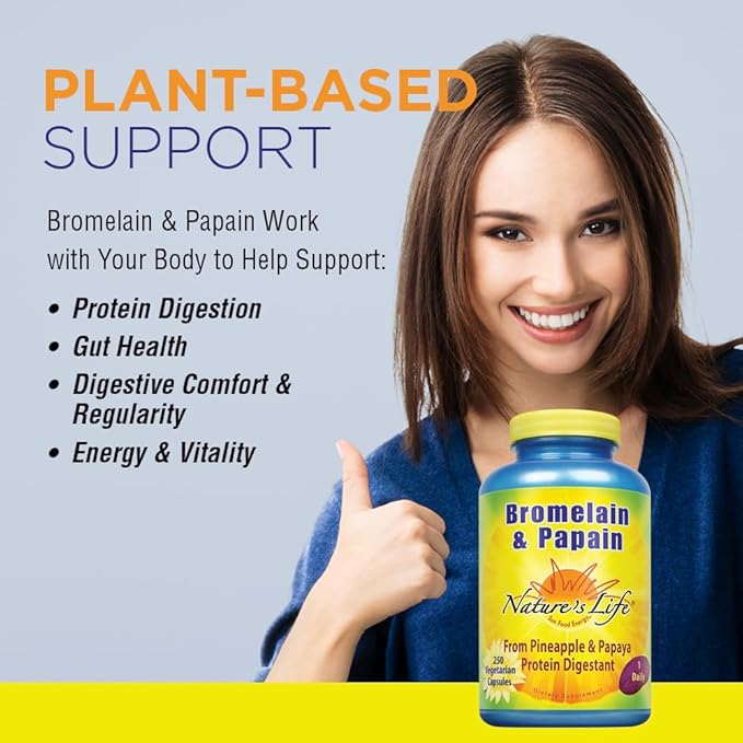 Nature's Life Bromelain & Papain | Proteolytic Enzymes for Digestive Support & Comfort | from Pineapple & Papaya | 250mg (250 CT)