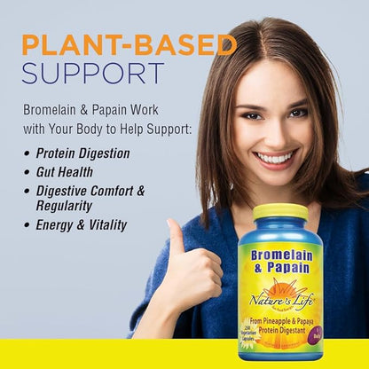 Nature's Life Bromelain & Papain | Proteolytic Enzymes for Digestive Support & Comfort | from Pineapple & Papaya | 250mg (250 CT)
