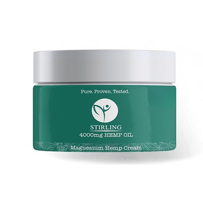 STIRLING Magnesium Cream - 4000mg Hemp Oil + Magnesium & Arnica - Promotes Relief for Joint and Muscle Discomfort, Back Support, and More - Made in USA with Premium Ingredients