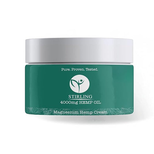 STIRLING Magnesium Cream - 4000mg Hemp Oil + Magnesium & Arnica - Promotes Relief for Joint and Muscle Discomfort, Back Support, and More - Made in USA with Premium Ingredients
