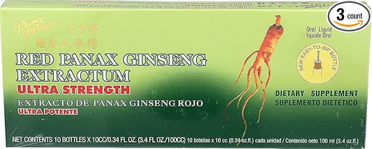 Ultra Strength Red Panax Ginseng Extract - Prince of Peace, 30 btl, 10cc each, Pack of 3