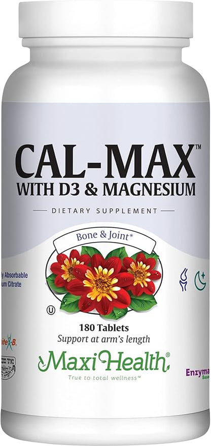 Maxi Health Calcium Magnesium Supplement with Vitamin D3 and Boron - Kosher Bone Health & Nighttime Formula, Calcium Citrate CalMag & Vitamin D (180 Tablets)