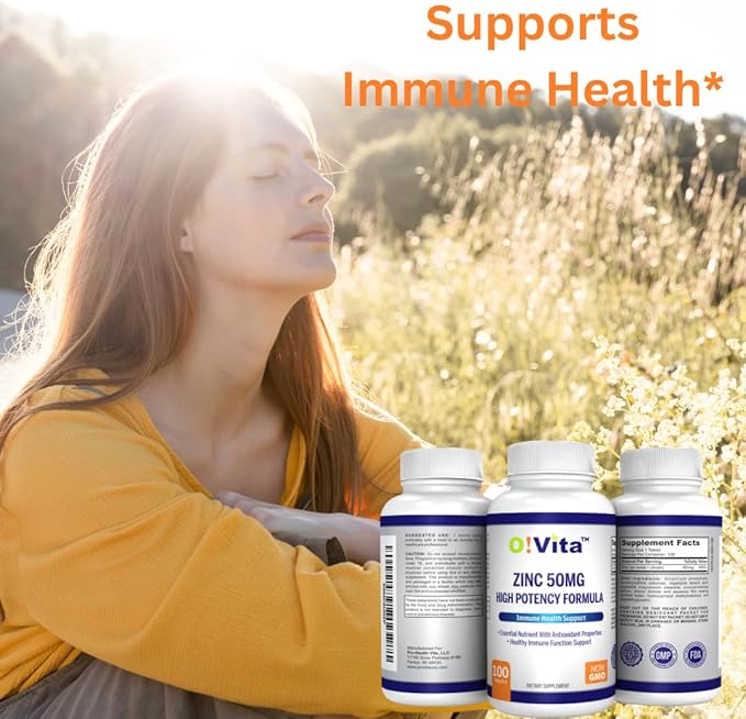 Zinc 50mg High Potency Formula, for Immune Health Support, up to 100 Days of Supply (100 Non-GMO, Vegan Tablets)