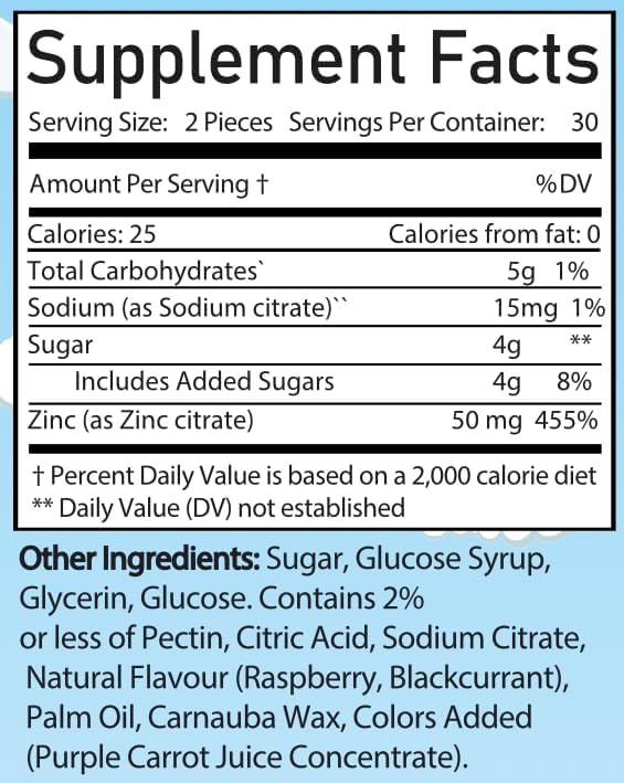 Vegan Zinc Pectin Gummies: Boost Your Immunity, Support Your Health with 50mg of Zinc, 455% Daily Intake (60 Count)