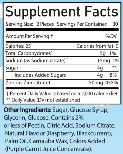 Vegan Zinc Pectin Gummies: Boost Your Immunity, Support Your Health with 50mg of Zinc, 455% Daily Intake (60 Count)