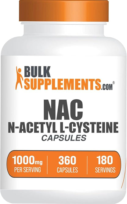 BulkSupplements.com N-Acetyl L-Cysteine 1000mg Capsules - N-Acetyl Cysteine 1000mg, NAC Supplement - NAC 1000mg, Gluten Free - 2 Capsules per Serving, 360 Capsules (Pack of 1)