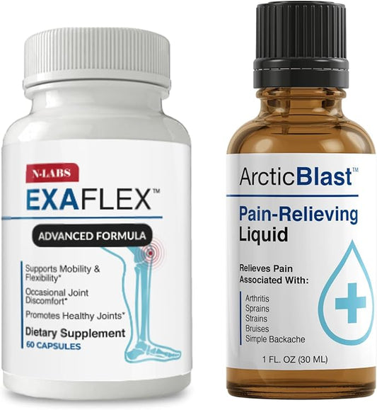 N-Labs Joint & Muscle Relief Bundle – Supports Mobility & Pain Comfort – ExaFlex & Arctic Blast for Joint Strength & Fast-Acting Relief – 60 Capsules, 1 fl oz