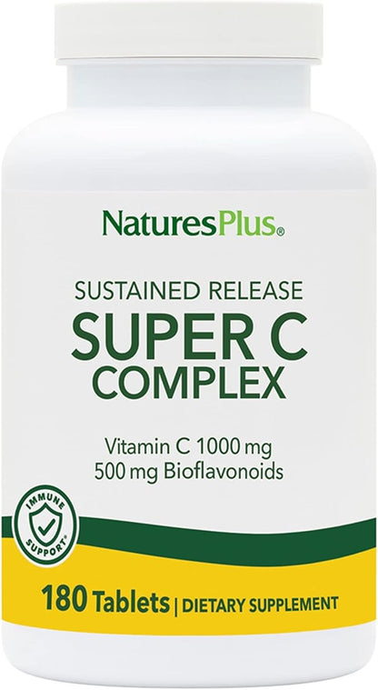 NaturesPlus Super C Complex, Sustained Release - 180 Tablets - 1000mg Vitamin C + 500mg Bioflavonoids - Vegetarian, Gluten Free - 180 Servings