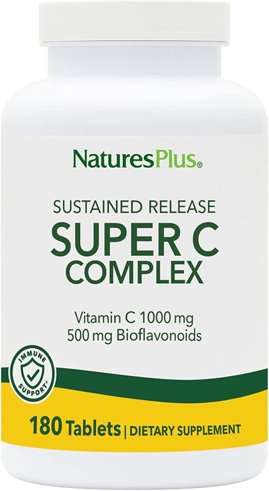 NaturesPlus Super C Complex, Sustained Release - 180 Tablets - 1000mg Vitamin C + 500mg Bioflavonoids - Vegetarian, Gluten Free - 180 Servings