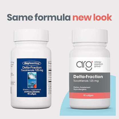 Allergy Research Group Delta-Fraction Tocotrienols Supplement - 125 mg Vitamin E, Annatto, Gamma, Tocotrienols Only, Tocopherol-Free, Hypoallergenic, Softgels - 90 Count