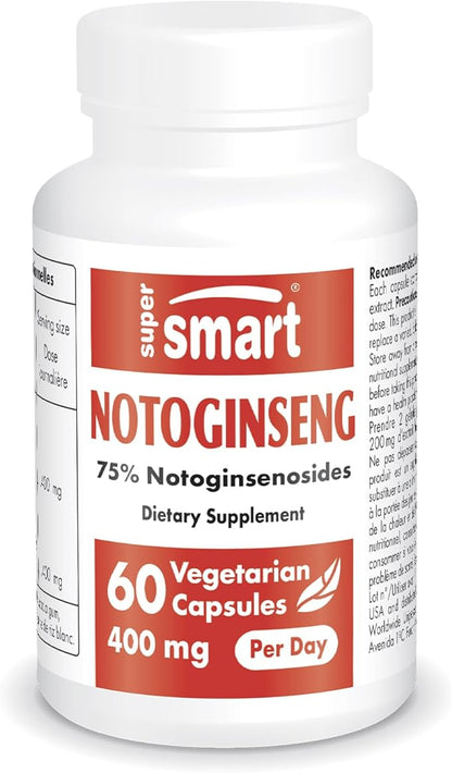 Supersmart - Notoginseng 400mg per Day (High Strength) - Panax Notoginseng Extract - 75% Notoginsenosides | Non-GMO & Gluten Free - 60 Vegetarian Capsules