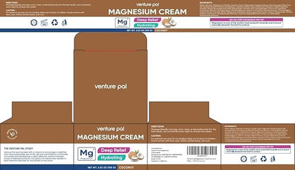 Venture Pal Magnesium Lotion, Topical Magnesium Cream for Sleep, Leg Cramps & Pain, Muscle Relaxation, Calm, Moisturizing Supplement with Coconut Oil, Shea Butter & Hyaluronic Acid, Safe for Kids