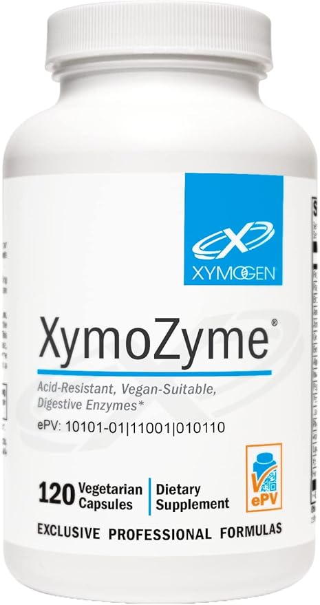 XYMOGEN XymoZyme - Vegan, Multi-Enzyme Digestive Supplement - Plant-Based Digestive Enzymes for Women & Men - Support Gut Health + Nutrient Absorption - Breakdown Lactose, Beans & More (120 Capsules)