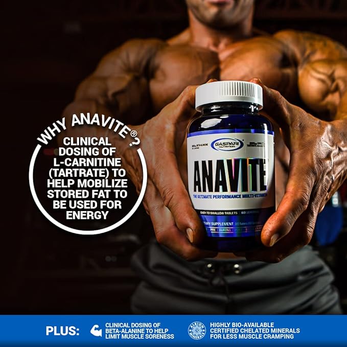 Gaspari Nutrition Anavite - Sports Multi-Vitamin with Amino Acids, Beta-Alanine and L-Carnitine, Enhanced Performance and Recovery, 180 Tablets