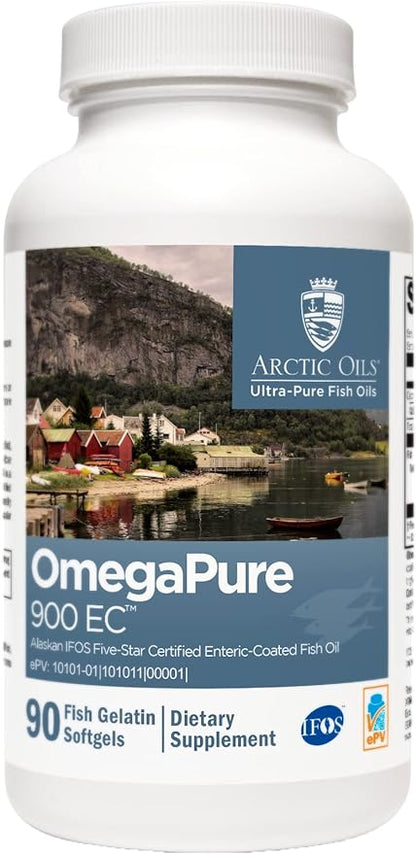 XYMOGEN OmegaPure 900 EC - Alaskan IFOS Five-Star Certified Omega 3 Fish Oil - EPA DHA Fish Oil Supplement- Supports Cardiovascular and Brain Health (90 Enteric-Coated Softgels)