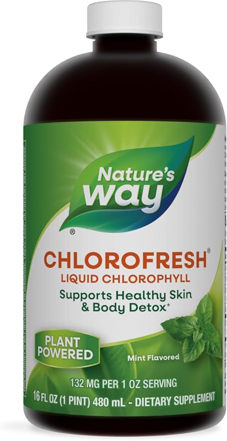 Nature's Way Chlorofresh, Liquid Chlorophyll, Supports Healthy Skin & Body Detox*, Internal Deodorant*, Supports Liver Detoxification Pathways*, Mint Flavored, 16 Fl. Oz