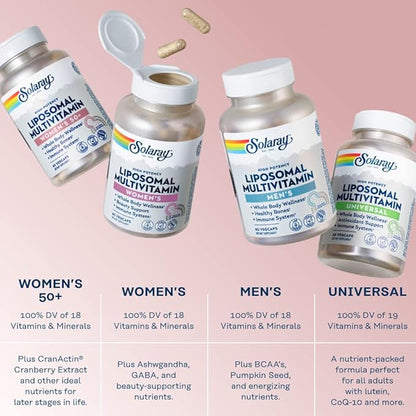 SOLARAY Liposomal Multivitamin for Women 50 Plus, Enhanced Absorption with Iron, Vitamin D, Vitamin C, B12, Biotin & More, Immune Support & Bone Health, Vegan, 60 Servings, 120 VegCaps