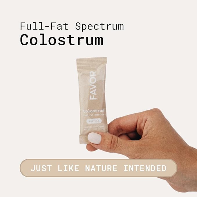 FAVOR Bovine Colostrum Stick Packs | Liposomal And Whole | Holistic Human Health | Convenient For Travel | First Milking | Naturally High IgG Powder | Ethically Made In The USA | Easy To Mix [Vanilla]