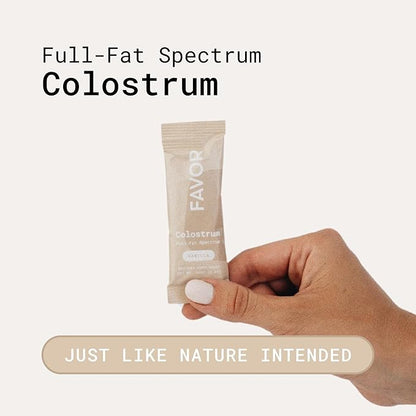 FAVOR Bovine Colostrum Stick Packs | Liposomal And Whole | Holistic Human Health | Convenient For Travel | First Milking | Naturally High IgG Powder | Ethically Made In The USA | Easy To Mix [Vanilla]