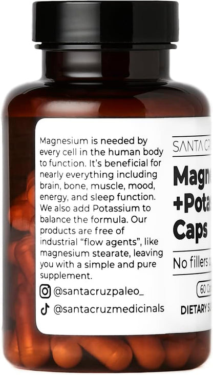 Santa Cruz Paleo Magnesium Potassium Capsules, Magnesium Glycinate and Potassium Citrate, Gluten Free, Keto, Sugar Free, Paleo, for Overall Health, Brain, Muscle, Bone and Energy Support, 60 Capsules