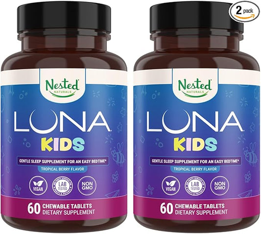 Luna Kids Sleep Aid Tablets for Children 4+ - Naturally Sourced Ingredients - 120 Chewable Tablets - Gentle, Herbal Supplement with Chamomile, Melatonin, Valerian & Lemon Balm