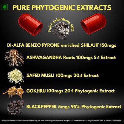 Nature's Activ Man Maxx Capsules with Shilajit - A Supplement Featuring Shilajit, Ashwagandha, Safed Musli, Gokshura, and Piperine. Each Bottle Contains 60 Capsules.