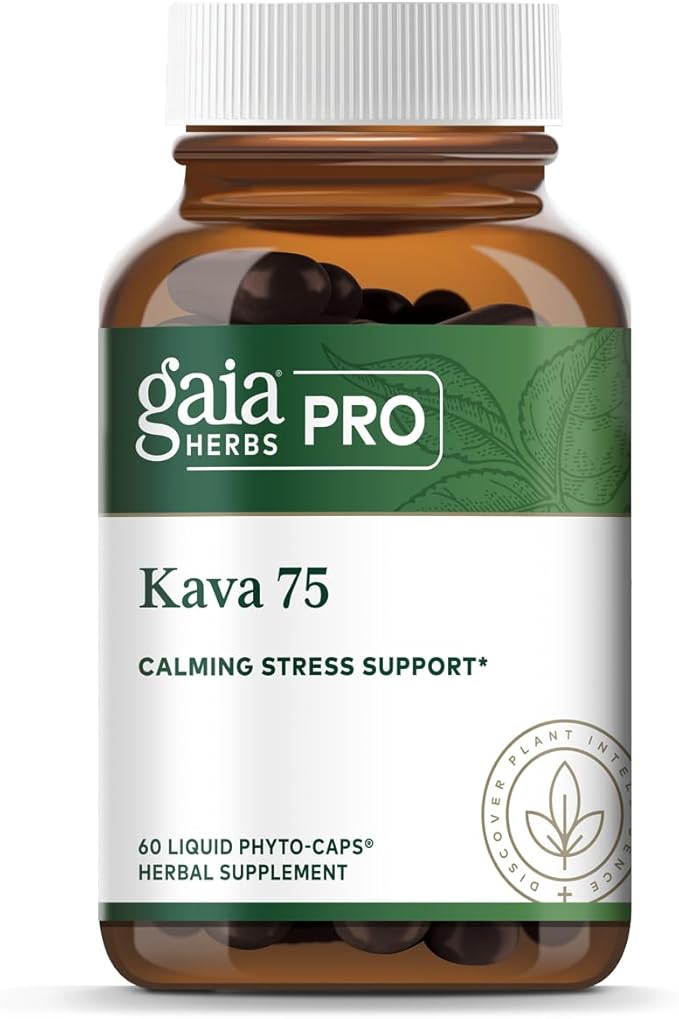 Gaia Herbs PRO Kava 75 - Stress Support Supplement - Aids a Sense of Calm & Relaxation - 60 Liquid Phyto-Caps